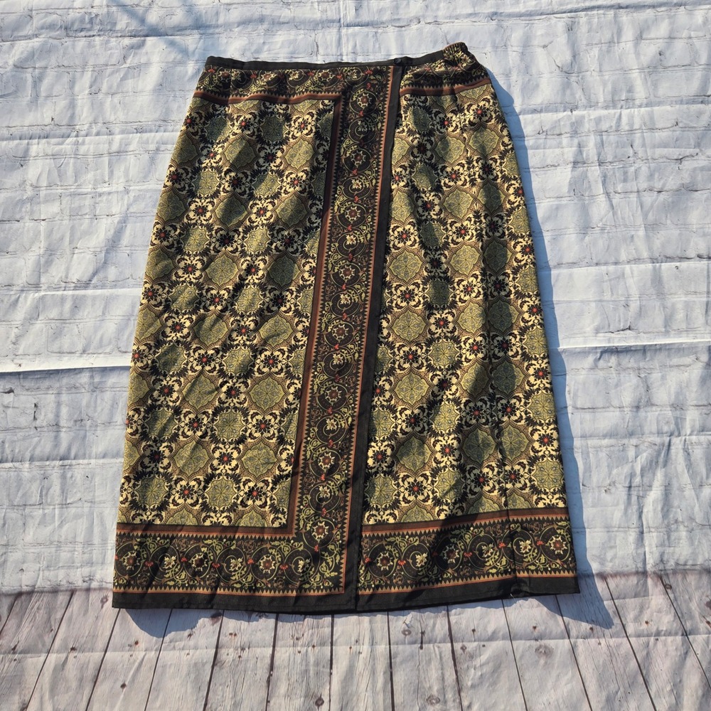 Sag Harbor Vintage Medallion Print faux wrap Maxi Skirt xl cottagecore prairie